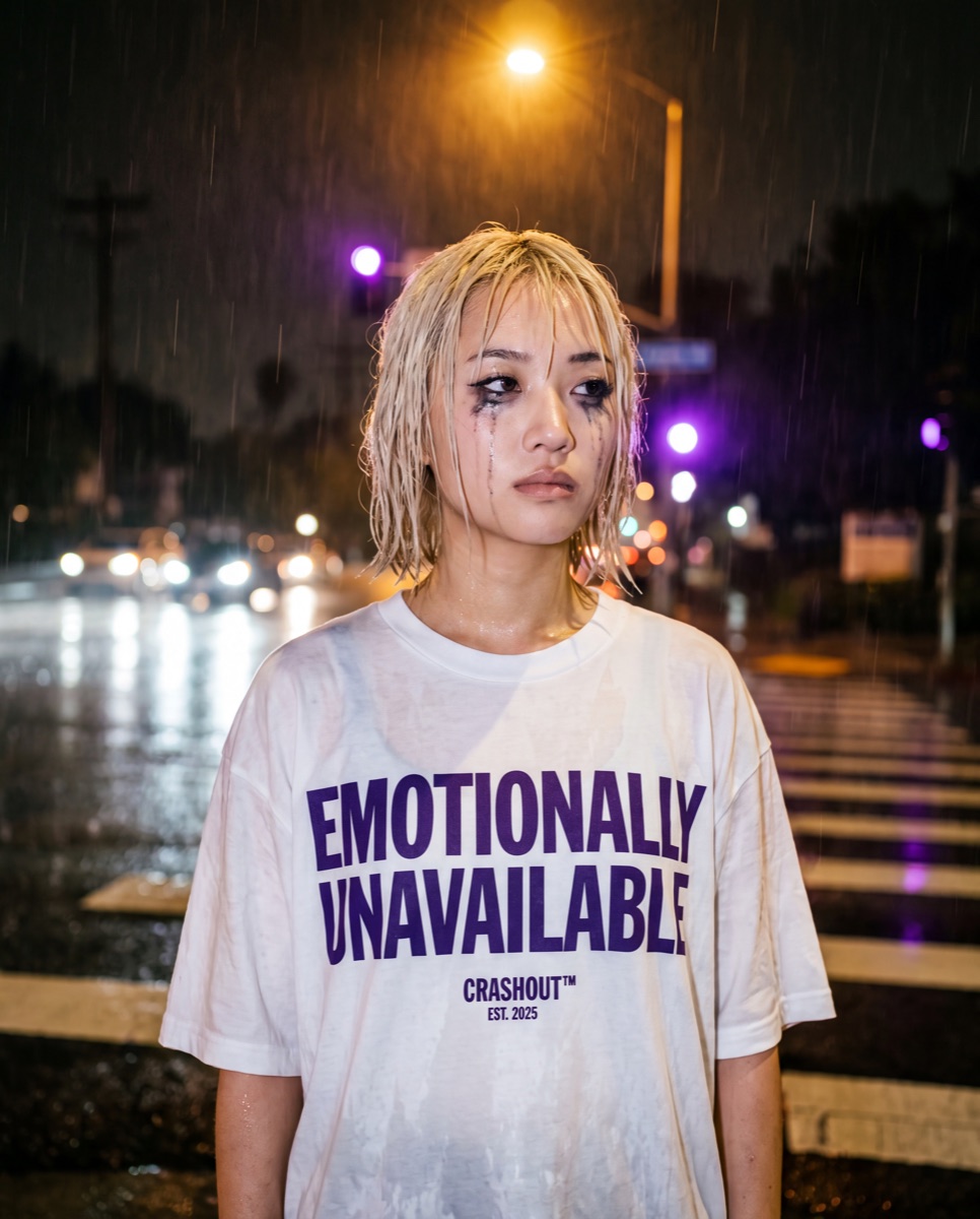 Cast member in the rain — Emotionally unavailable tee